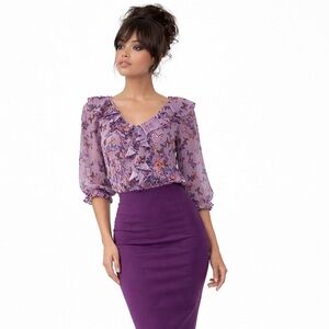 New Ted Baker London Butterfly Ruffled 3/4 Sleeve Blouse (new without tags)